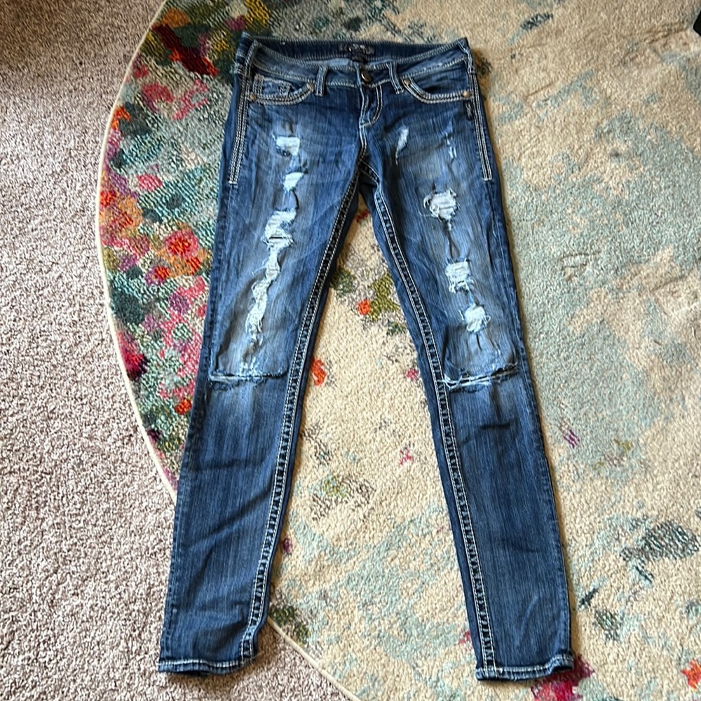 Silver Aiko Destructed Skinny Jeans